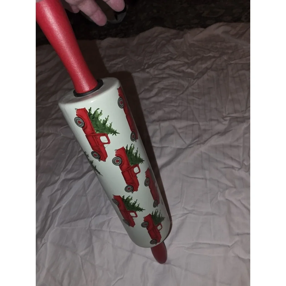 Red Truck Carrying A Christmas Tree Rolling Pin. Can Be‎ Used Year Round Or Used